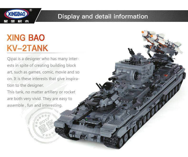 XingBao-06006-3663Pcs-Creative-MOC-Military-Series-The-KV-2-Tank-Set-children-Educational-Building-Blocks-Bricks-Toys-Model-Gif-32859448281